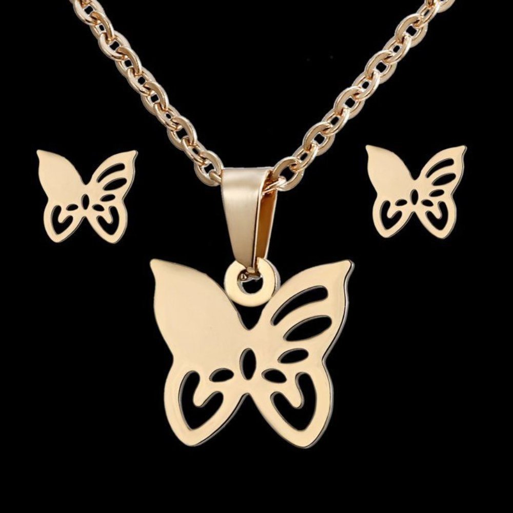 NEW Gold Butterfly Necklace Earrings Set - Picture 4 of 6